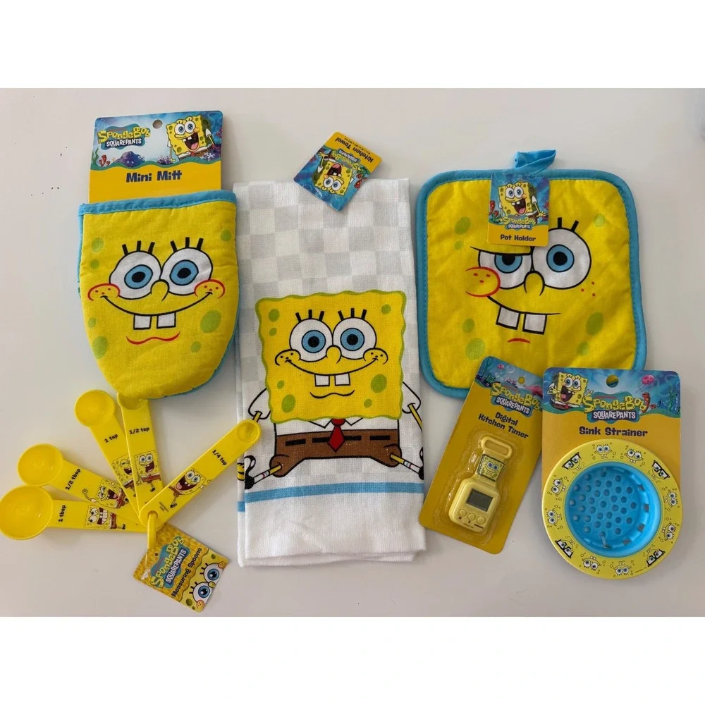 SpongeBob SquarePants Kitchen Set Mitt Pot Holder Towel Measuring Spoons Timer